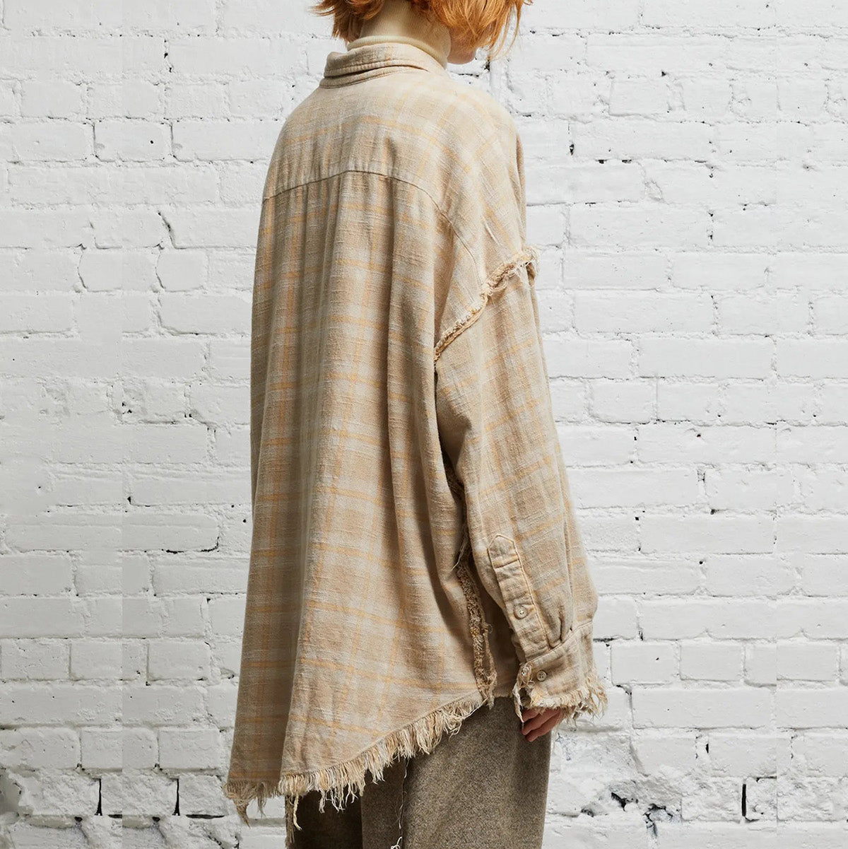 Shredded Seam Plaid Cotton Shirt