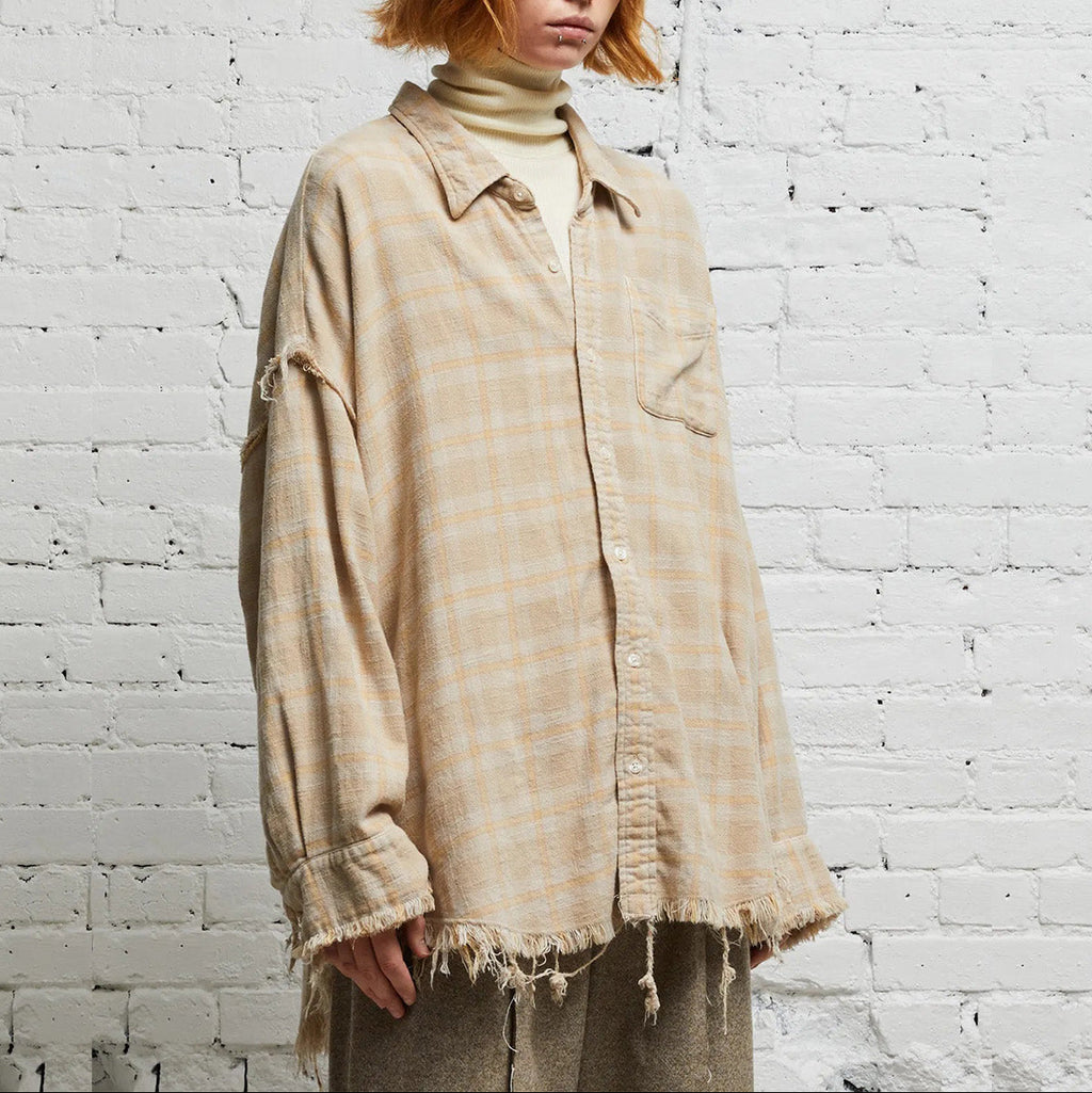 Shredded Seam Plaid Cotton Shirt