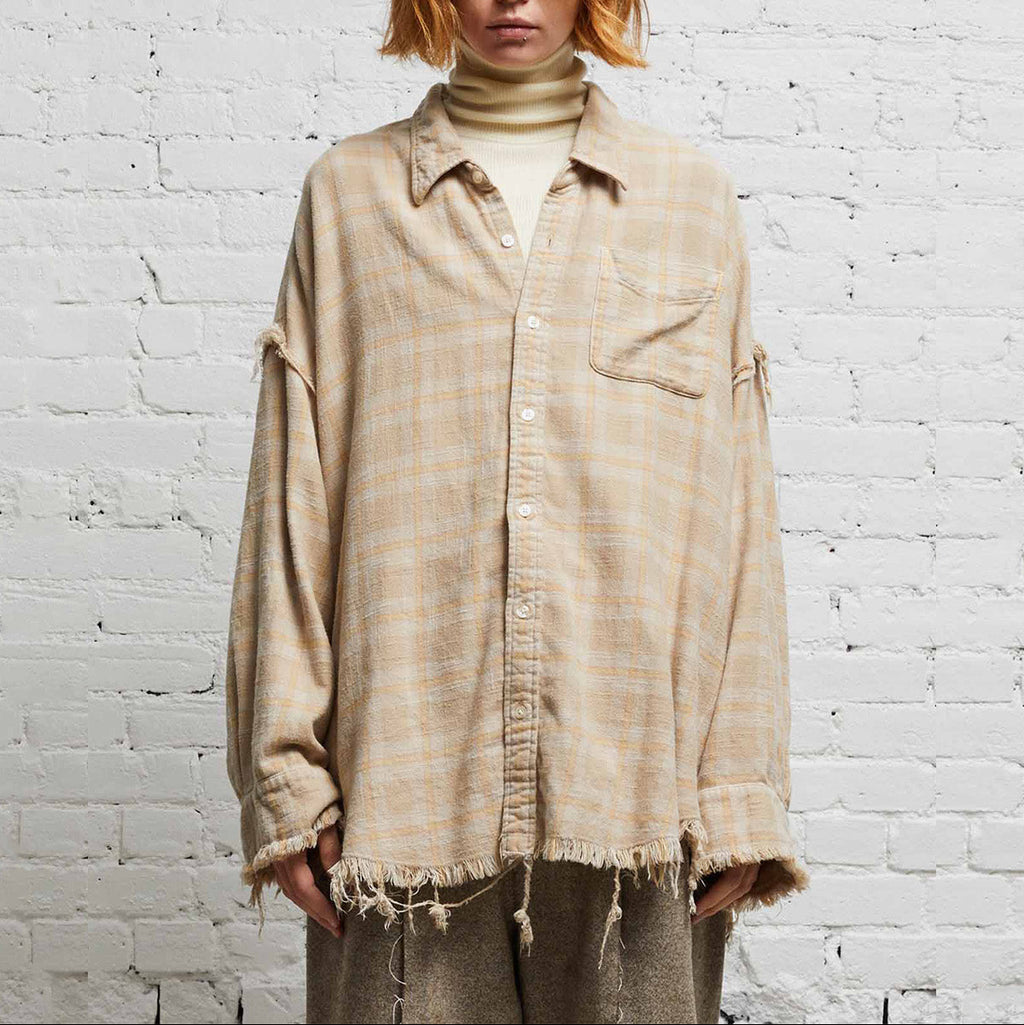 Shredded Seam Plaid Cotton Shirt