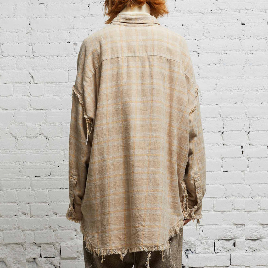 Shredded Seam Plaid Cotton Shirt