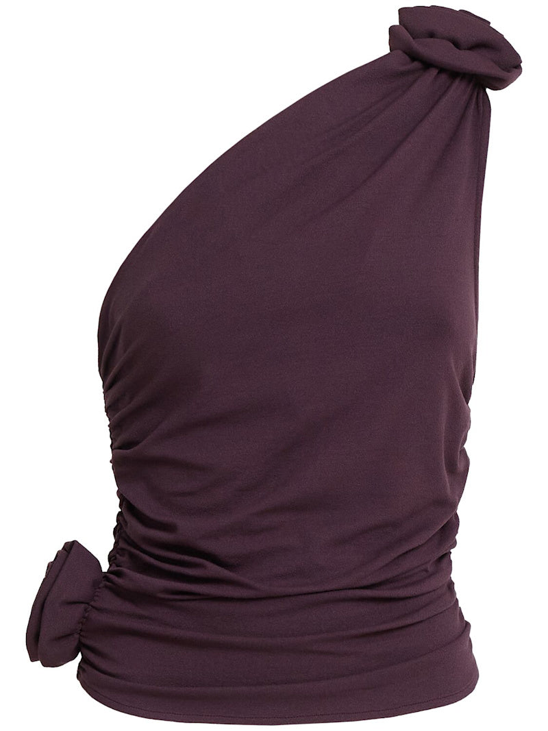 Draped jersey top with bare shoulder